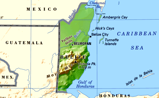 Belize Topographical Map