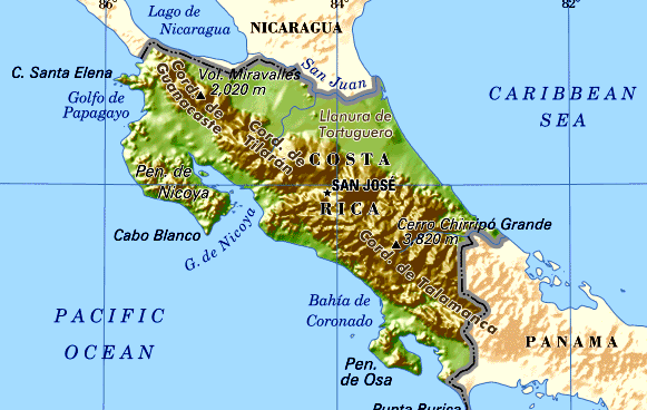 Costa Rica Topographical Map