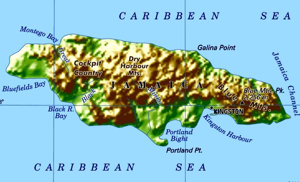 Jamaica Topographical Map