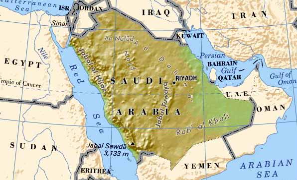 Saudi Arabia Topographical Map